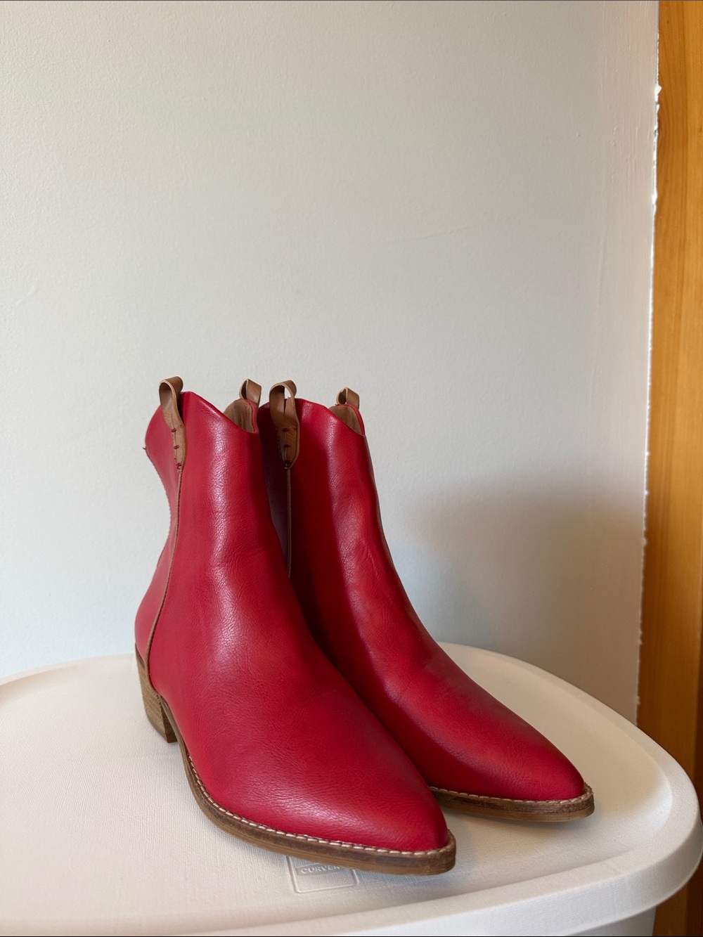 Red Leather Women's Ankle Boots
